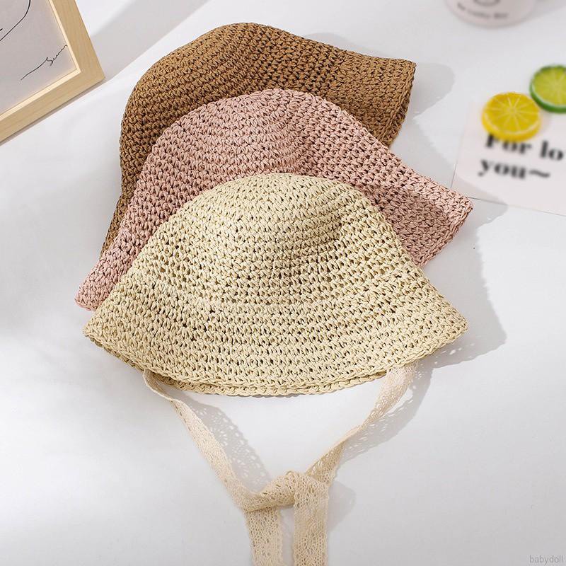 Mũ cói phối ren phong cách Hàn Quốc thời trang mùa hè dành cho bé 2-5 tuổi