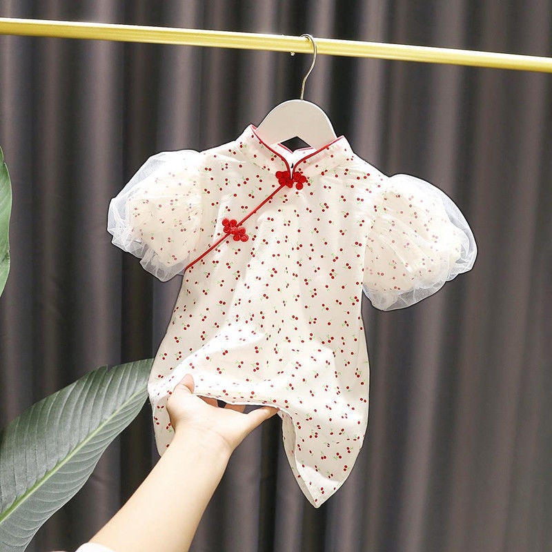 Sườn Xám Ngắn Tay In Hoa Thời Trang Mùa Hè Mới Dành Cho Bé Gái