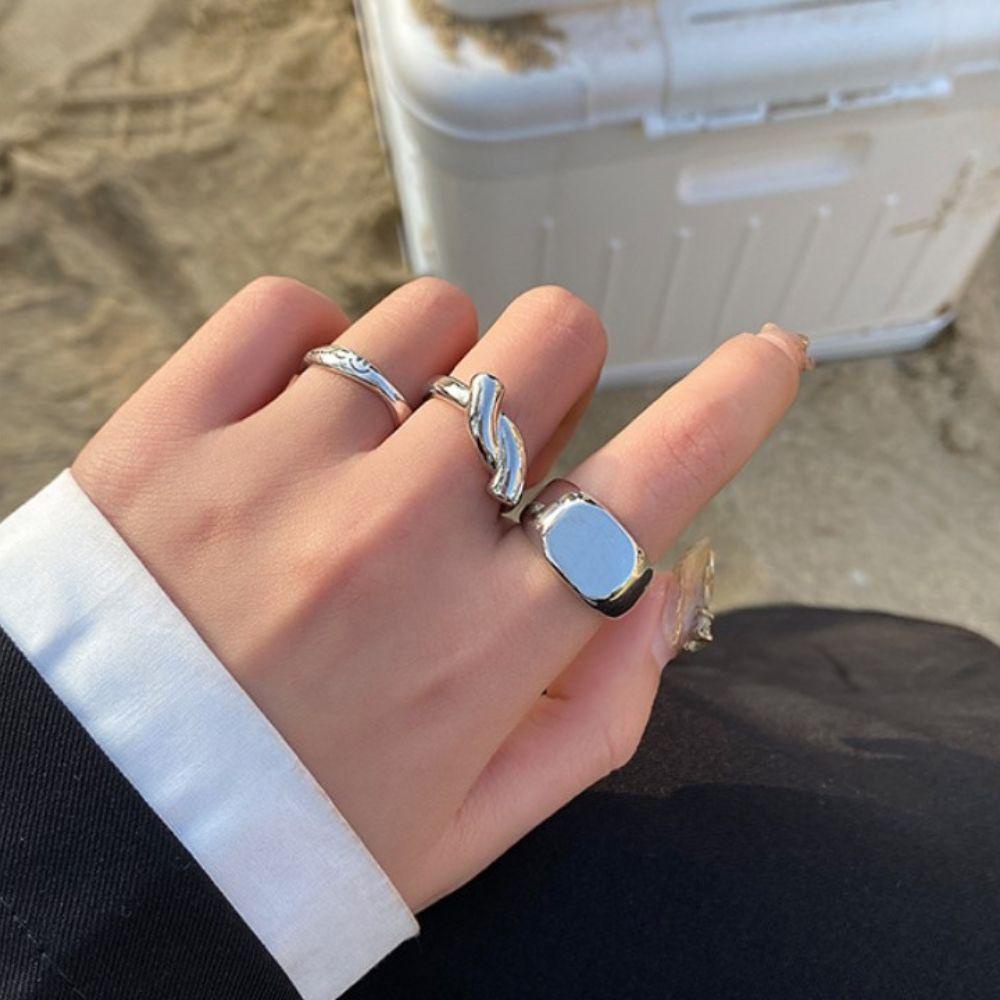 Nhẫn Thắt Nút Mặt Vuông Phong Cách Hip Hop Punk Vintage Thời Trang