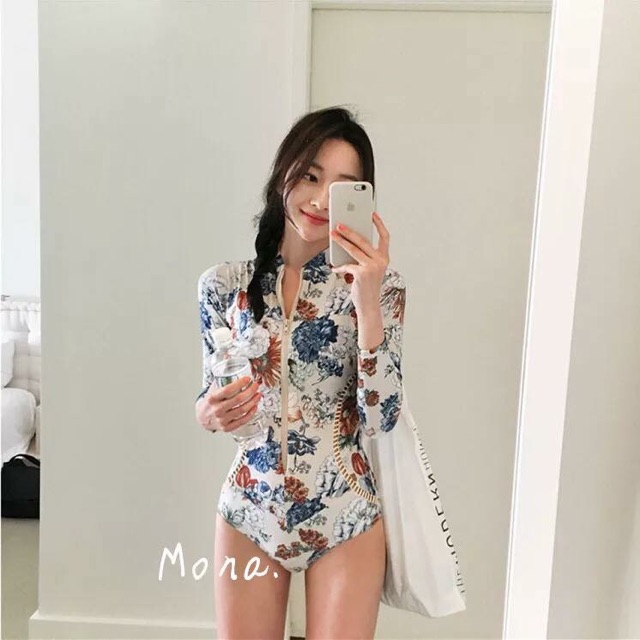 Bộ bơi monokini dài tay hoa tây | BigBuy360 - bigbuy360.vn