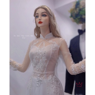 áo dài ren trắng đính kết cô dâu hỏi cưới