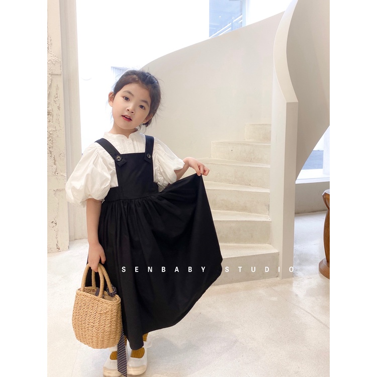 Bộ Đầm Áo Sơ Mi Tay Phồng + Yếm
