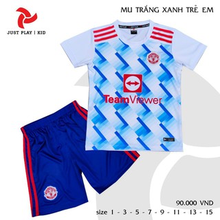 [ĐỒ ĐÁ BANH DỄ THƯƠNG CHO BÉ] Bộ quần áo đá banh Manchester United Trắng Xanh cho bé trai và bé gái - Thoáng Mát