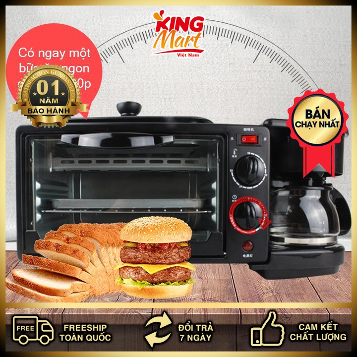 Lò nướng 3 trong 1  nướng bánh + pha cafe + ốp trứng, bữa sáng tiện dụng với máy đa năng(Kingmart68)