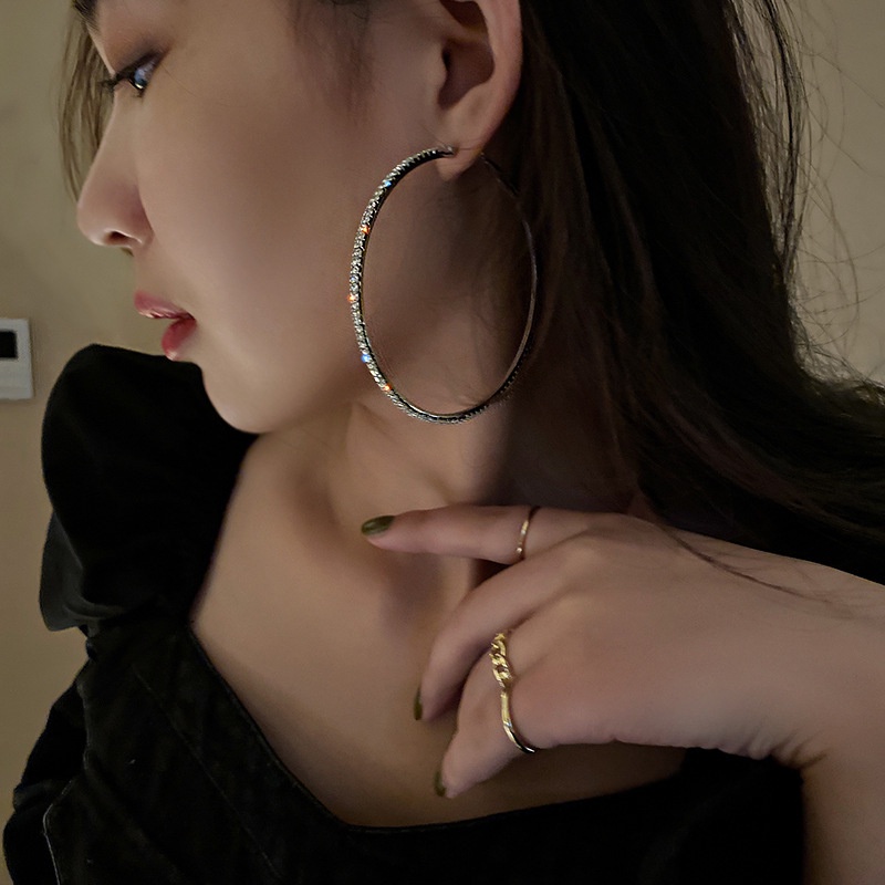 Bông Tai S925 Hình Tròn Lớn Đính Kim Cương Phong Cách Âu Mỹ Thời Trang Cho Nữ