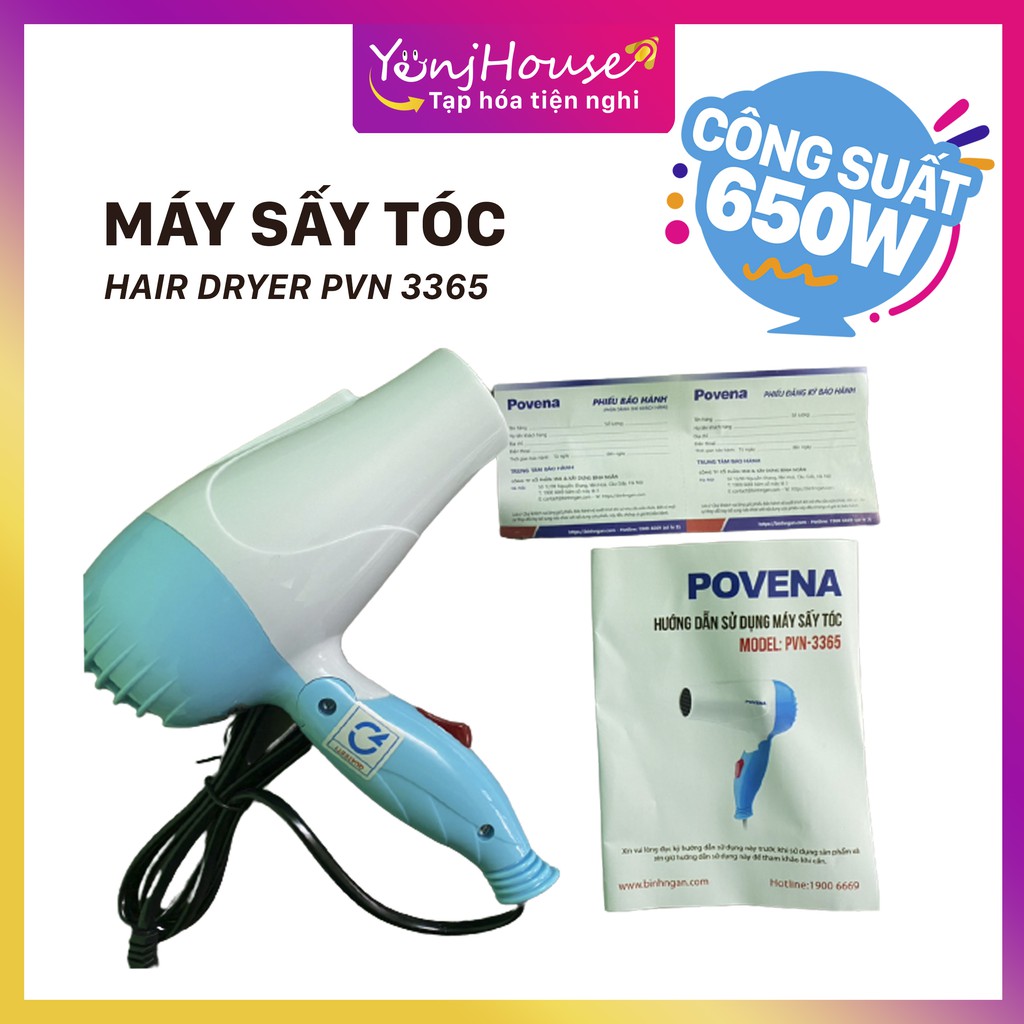 Máy sấy tóc Povena PVN-3365 quạt gió mạnh mẽ 2 chế độ nhiệt linh hoạt, Máy sấy tóc mini, Máy sấy tóc gập gọn - Yenjhouse