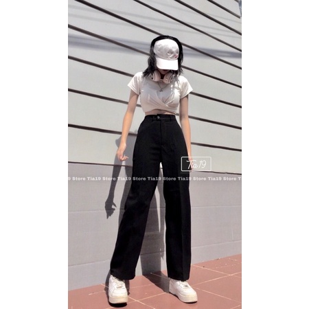 Quần ống suông ulzzang 96cm. Quần culottes ống rộng đen hack dáng ( ẢNH THẬT)