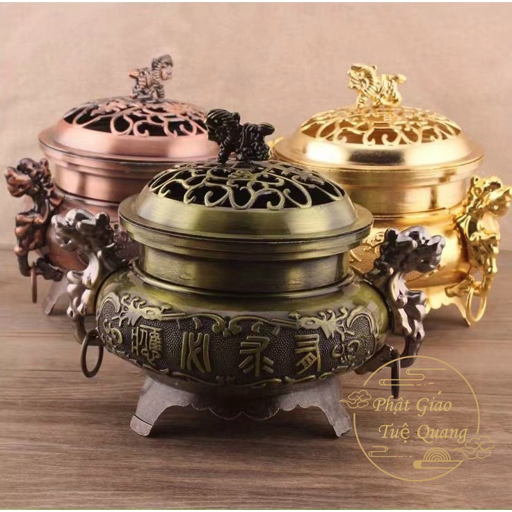 Lư Xông Trầm Bằng Hợp Kim 3 Màu , Đồng Vàng, Rêu - Phật Gíao Tường Thuận