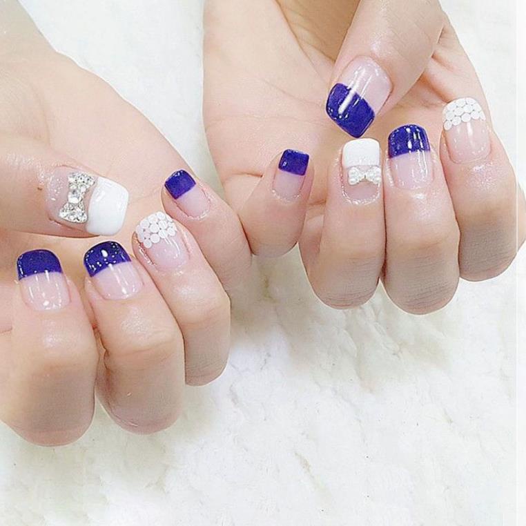 Charm nail nơ bạc, charm nơ nail quốc dân phong cách hàn quốc trang trí móng