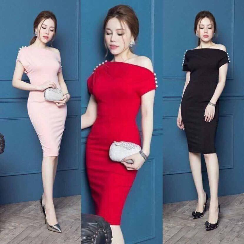 Váy Body Đính Đá Cườm trễ vai