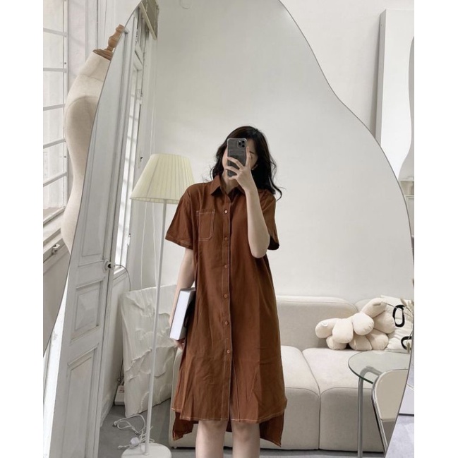 Váy sơ mi vạt vuông đuôi tôm phong cách Hàn Quốc (hàng sẵn) | BigBuy360 - bigbuy360.vn