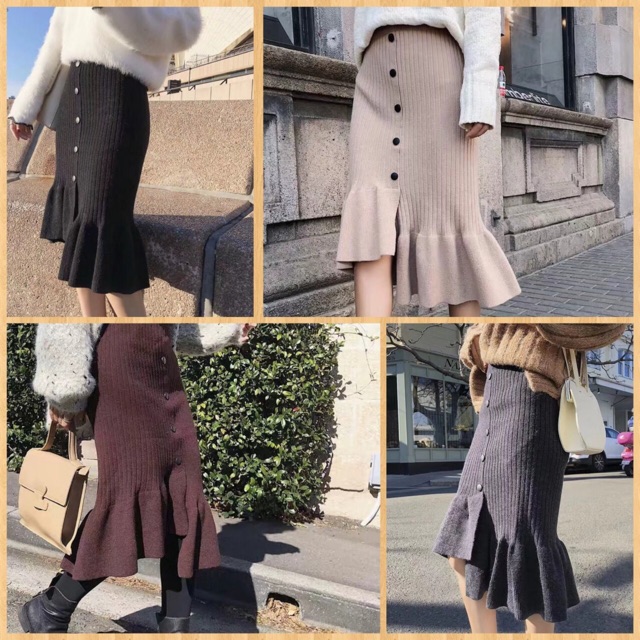 Chân váy len dáng dài đuôi cá lệch đính khuy QC | BigBuy360 - bigbuy360.vn