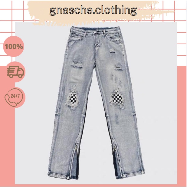 Jeans Rách Kẻ Caro Nam Nữ Mặc Ngầu Lòi