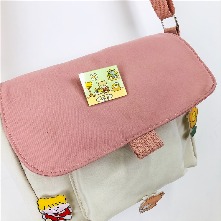 Túi đeo chéo nữ dễ thương cute đi chơi mềm mại bằng vải canvas (kèm ghim cài)