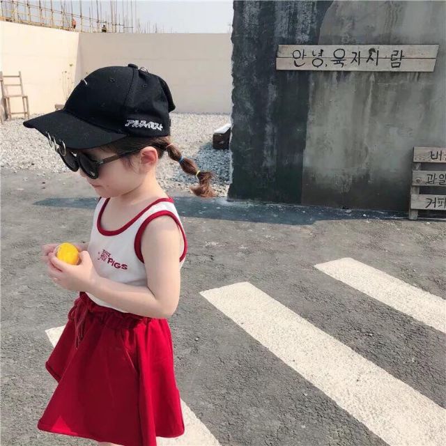 Bộ áo ba lỗ quần giả váy bé gái