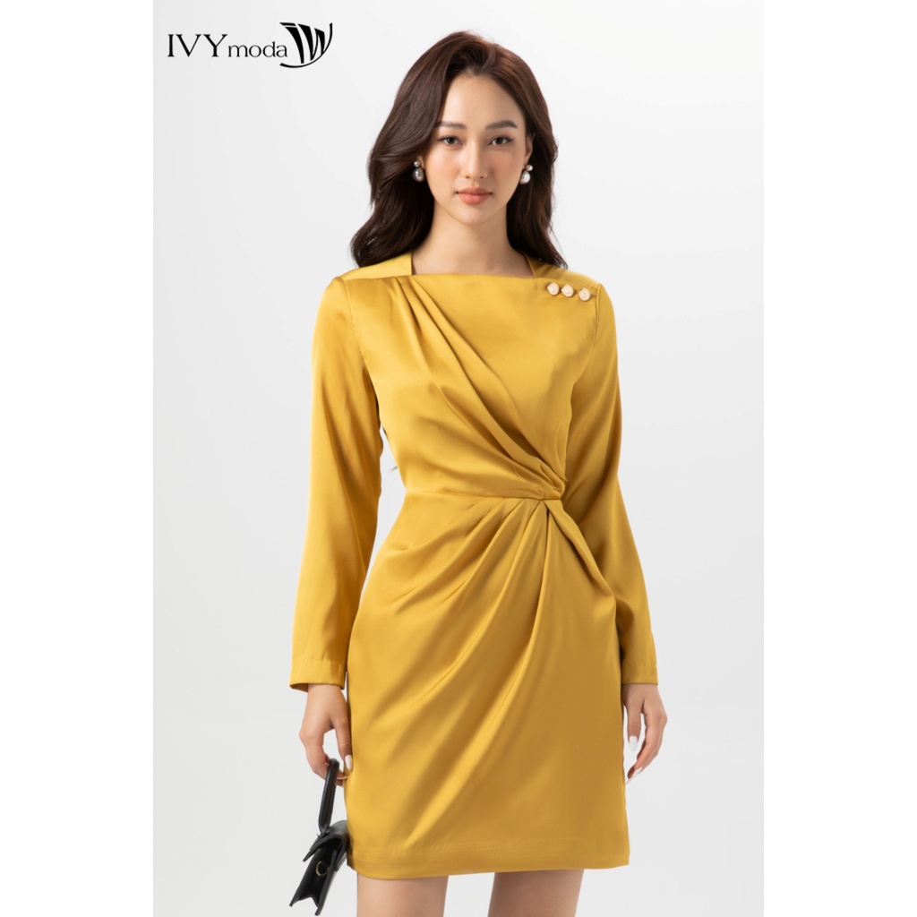 Đầm lụa xếp tay dài IVY moda MS 48M7045