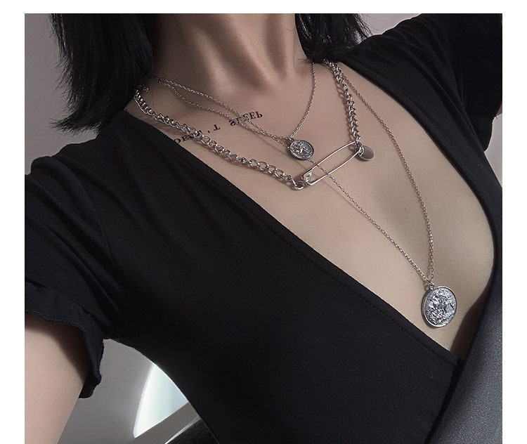 Hip Hop Independent Coin Pin Multilayer Pendant Female Necklace