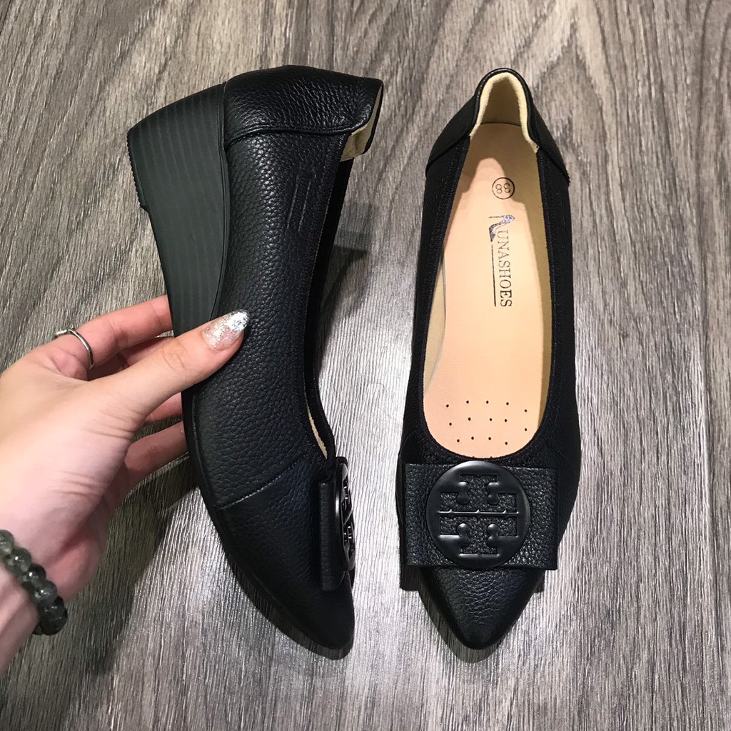 Giày đế xuồng búp bê nữ 4 phân Lunashoes (25801) mũi nhọn da thật có nơ cao cấp dễ đi kiểu Hàn quốc nhiều màu