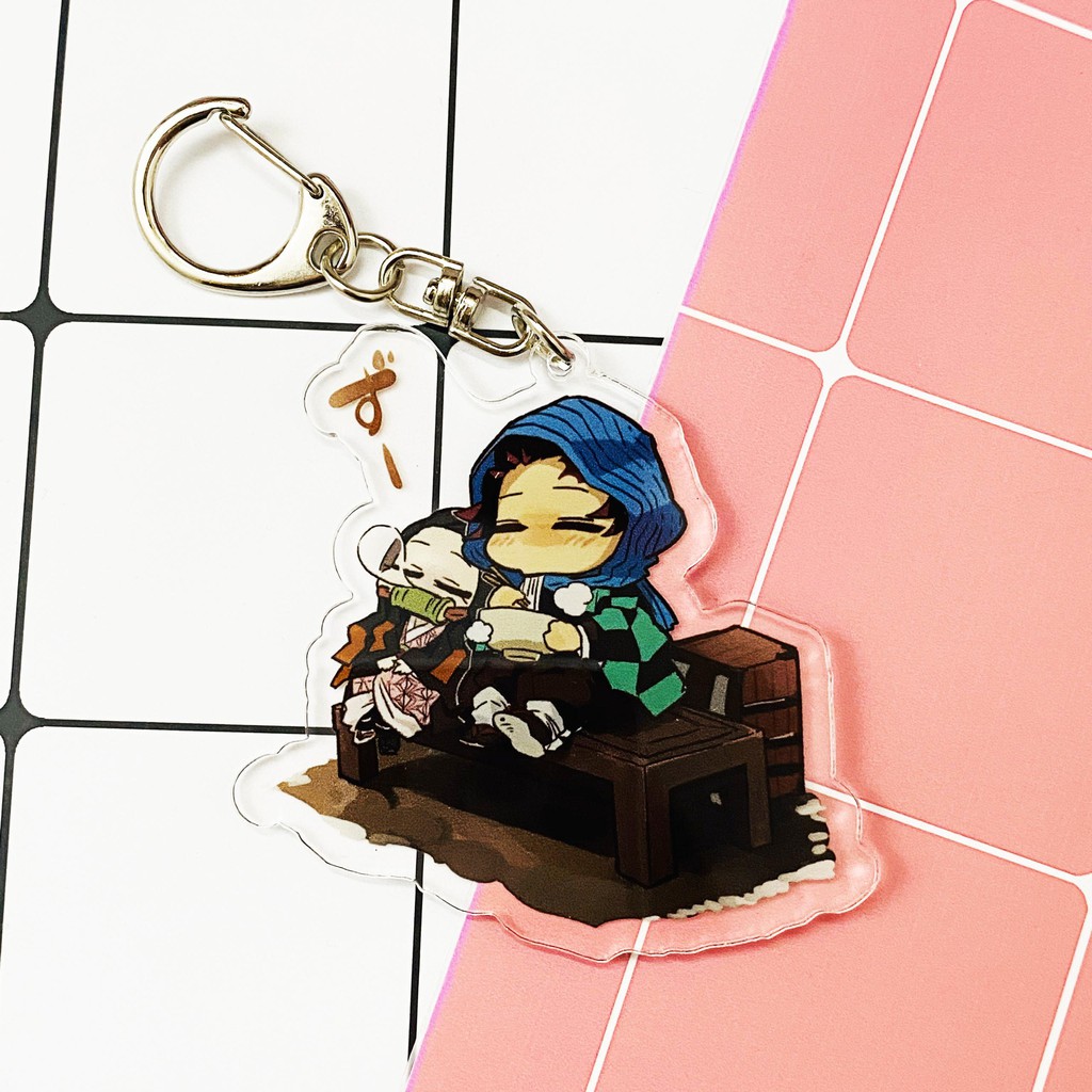 ( Mica trong acrylic ) Móc khóa Kimetsu no Yaiba Thanh gươm diệt quỷ ver nền cute quà tặng dễ thương anime chibi