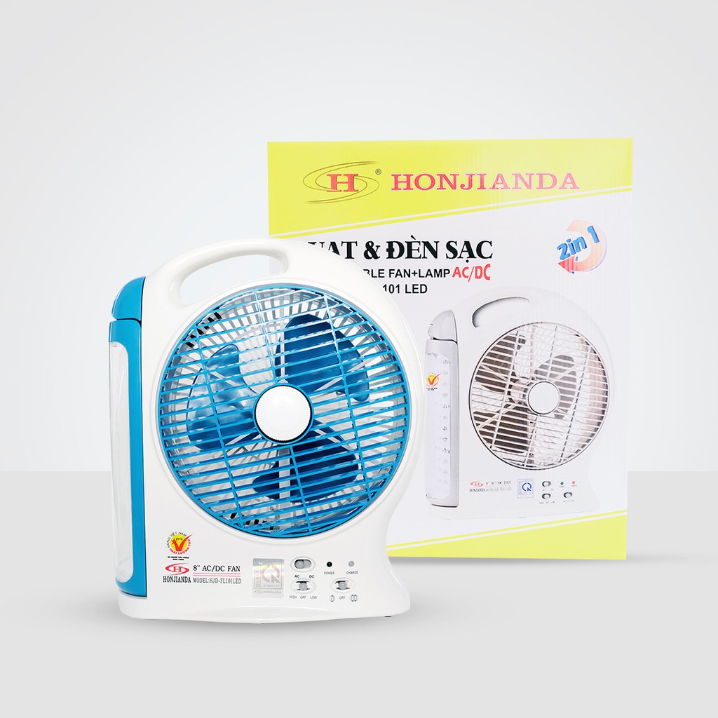 ⚡GIAO HỎA TỐC⚡ Quạt Sạc Kiêm Đèn Sạc HONJIANDA HJD- FL203 LED 2 bình - Hàng chính hãng.