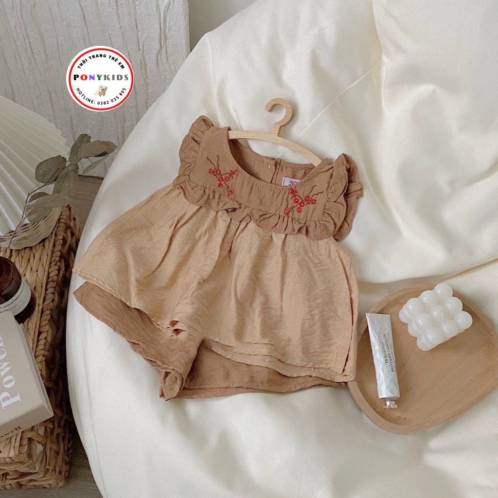 Bộ cộc tay sát nách bộ đồ ba lỗ babydoll cho bé gái chất đũi xước thoáng mát