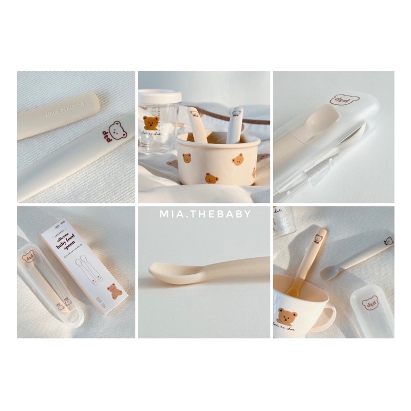 Set 2 thìa muỗng ăn dặm Dottodot hình gấu cho bé kèm hộp đựng Hàn Quốc - Made in Korea