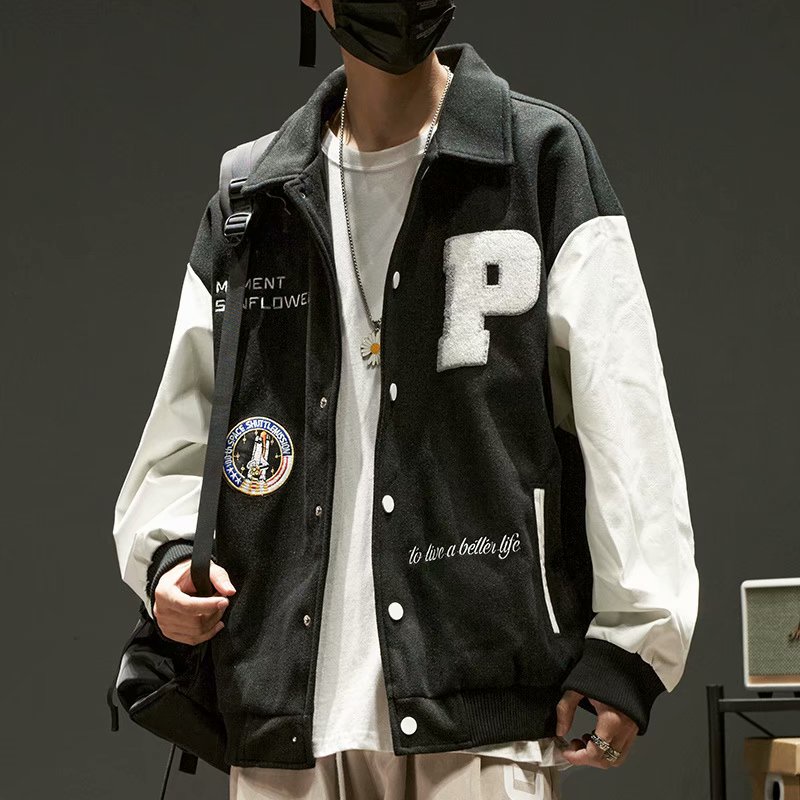 Áo khoác bomber Jacket vải nỉ phối tay da, áo bomber bóng chày nam nữ unisex form rộng Đồng phục bóng chày nam thanh niên thời trang unisex thêu tay
