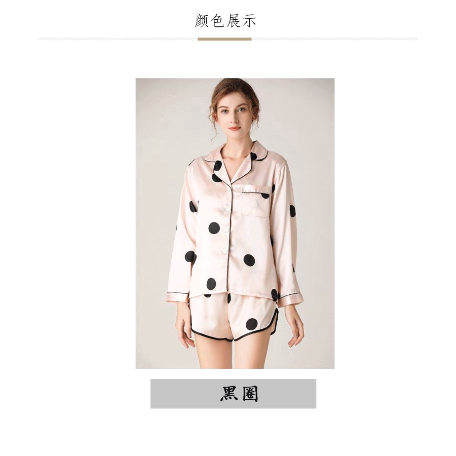 Bộ Đồ Ngủ Tay Dài Họa Tiết Chấm Bi Xinh Xắn Cho Nữ