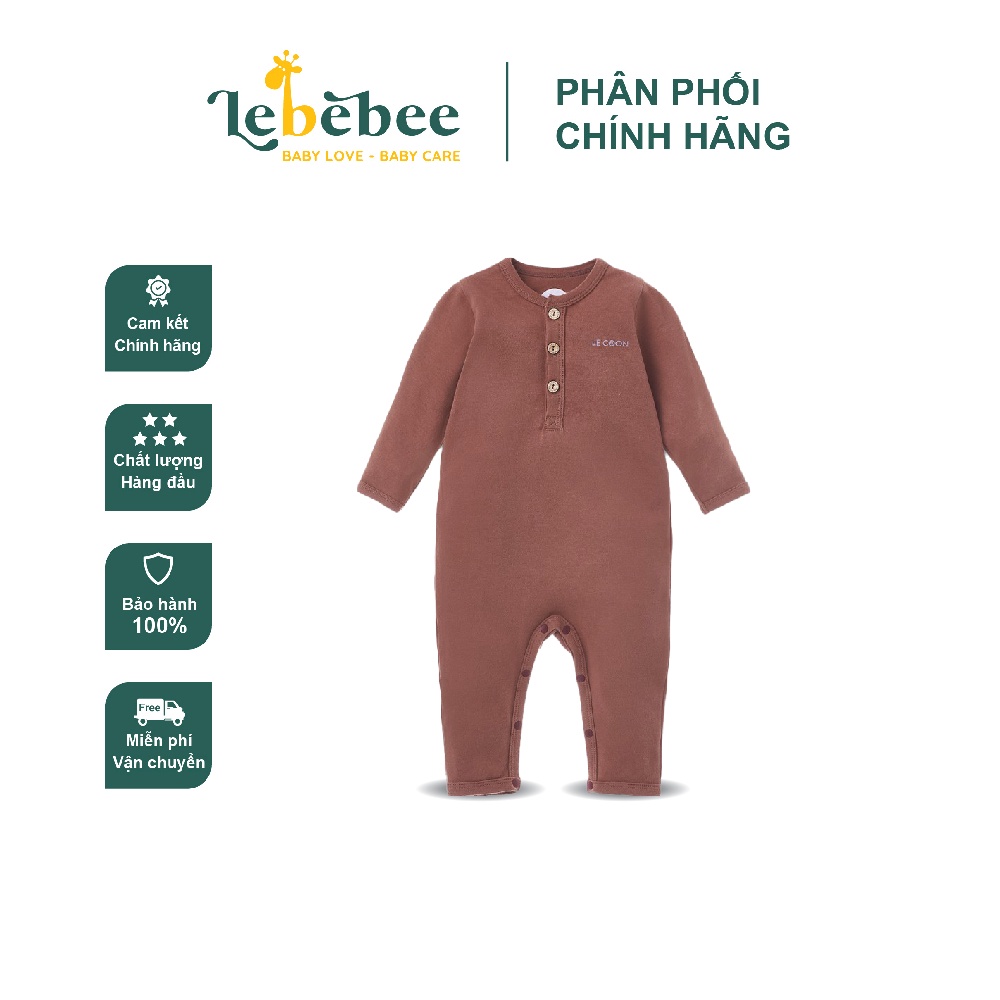 Bộ quần áo Lecoon bodysuit dài chui cổ khuy gỗ cho bé