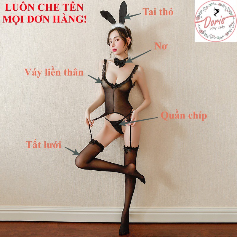 [ Che tên ] Full set đồ ngủ cosplay tai thỏ bodysuit quyến rũ gợi cảm CP001