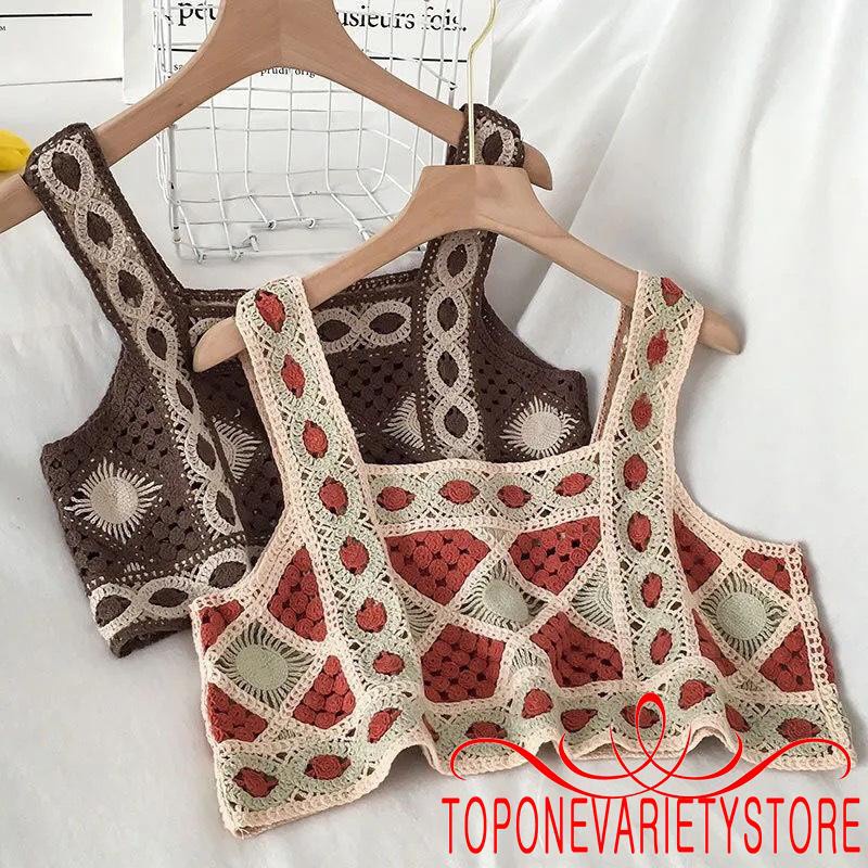 Áo Croptop Sát Nách Cổ Vuông Phong Cách Bohemian Quyến Rũ Dành Cho Nữ