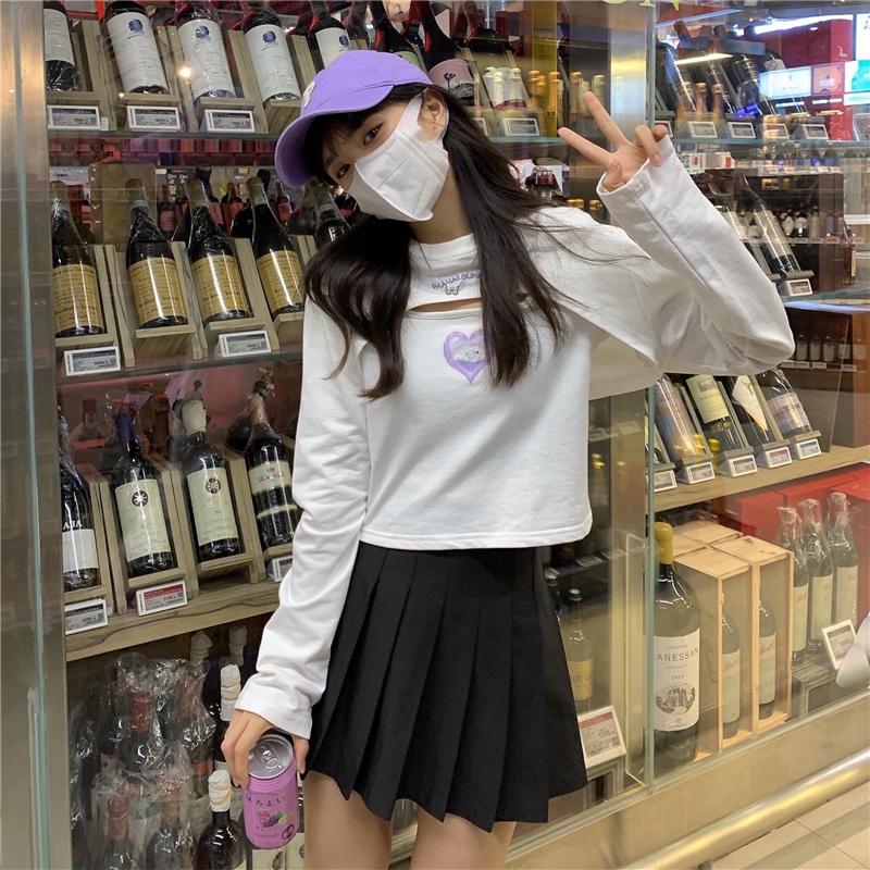 【ZHELIHANGFEI】Áo Thun Tay Dài Form Rộng Lưng Cao Dễ Phối Đồ