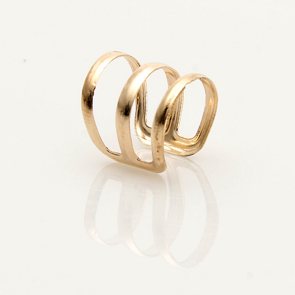 <sujianxia> 1Pc Ear Clip Cuff Simple Dual Use Women Adjustable 3-ring Hollow Finger Ring for Shopping Travel