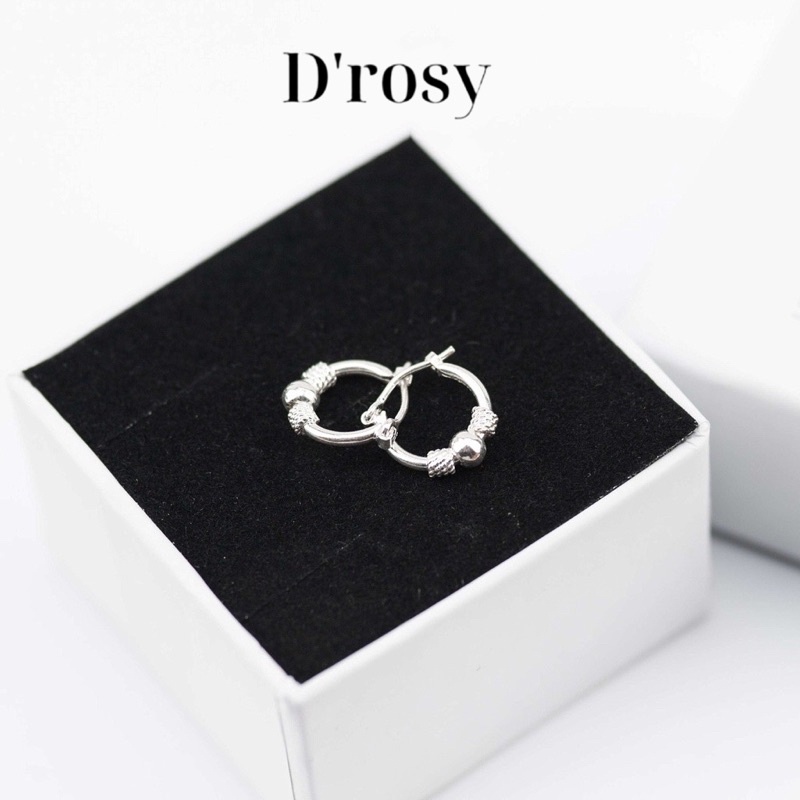 Khuyên tai bạc, bông tai mix bi cá tính cỡ 1cm bạc ta nguyên chất có bảo hành