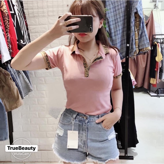 Áo Cổ Bẻ Viền Da Báo