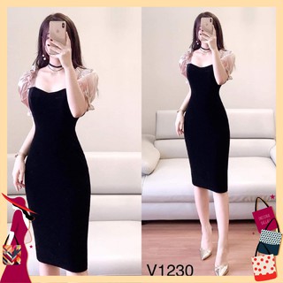 🌟 đầm dự tiệc dáng ôm phối tay điệu v1230 kèm ảnh thật | thời trang vui vẻ