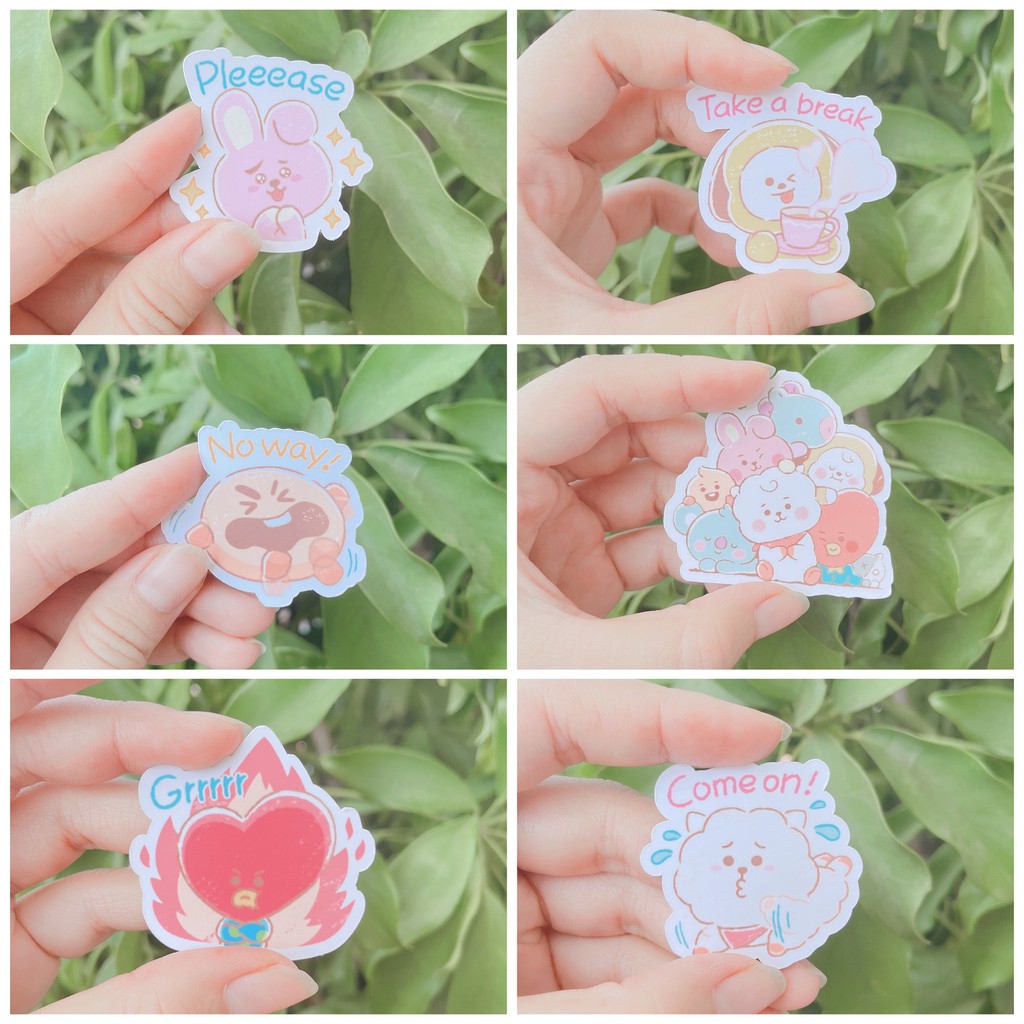 Sticker nhãn dán BTS - BT21 Set 25 cái hoặc 1 tờ sticker cán hologram 7 màu