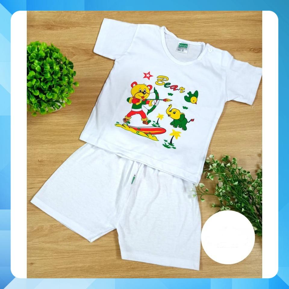 Bộ Quần Áo Ngắn Tay Cài Vai Bosinis Màu Trắng Cho Bé Từ 5-17 kg