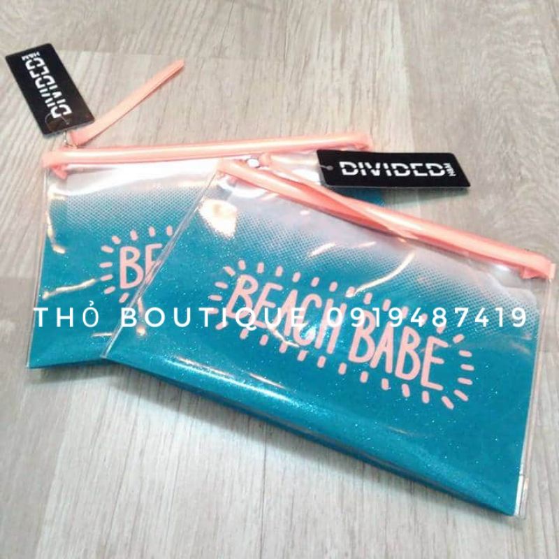 [HÀNG MỸ SĂN SALE] Ví H&M DIVIDED auth dẹp chữ nhật tiện ích đa năng nhựa dẻo chống nước Beach Babe