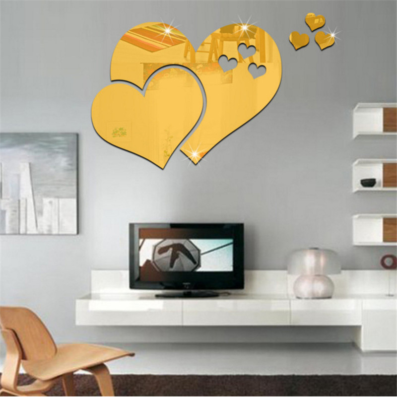 Gương dán tường acrylic hình trái tim 3d trang trí nhà cửa
