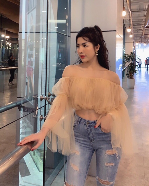 Áo voan trễ vai tiểu thư