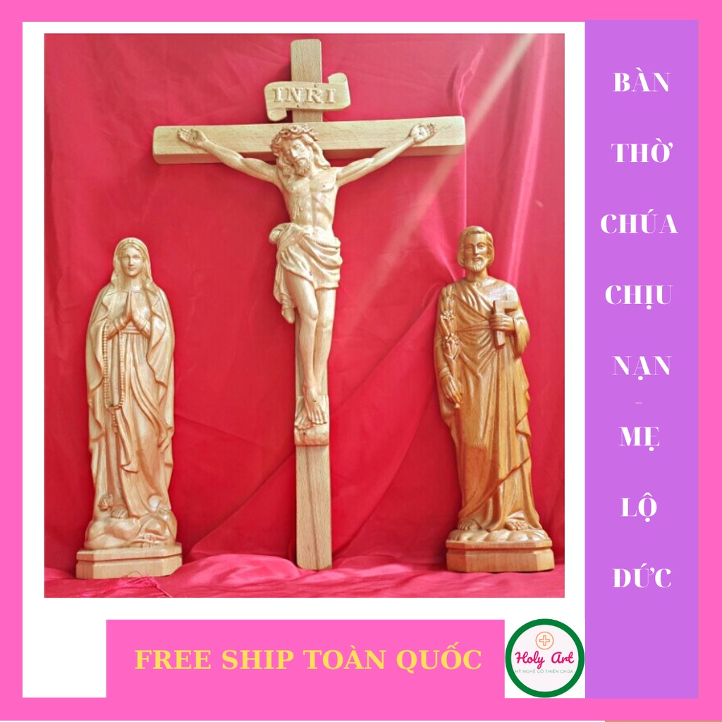 Chúa Giesu chịu nạn 30cm  Thánh giá cao treo 50cm , Tượng bằng gỗ, tượng thờ phụng