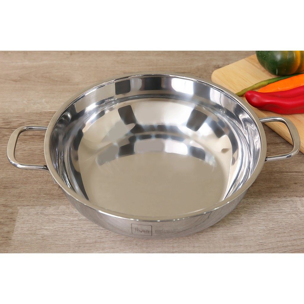 [HÀNG CHÍNH HÃNG]Nồi lẩu um xào inox 430 bếp từ 3 đáy Fivestar nắp kính ( 24cm / 26cm / 28cm )