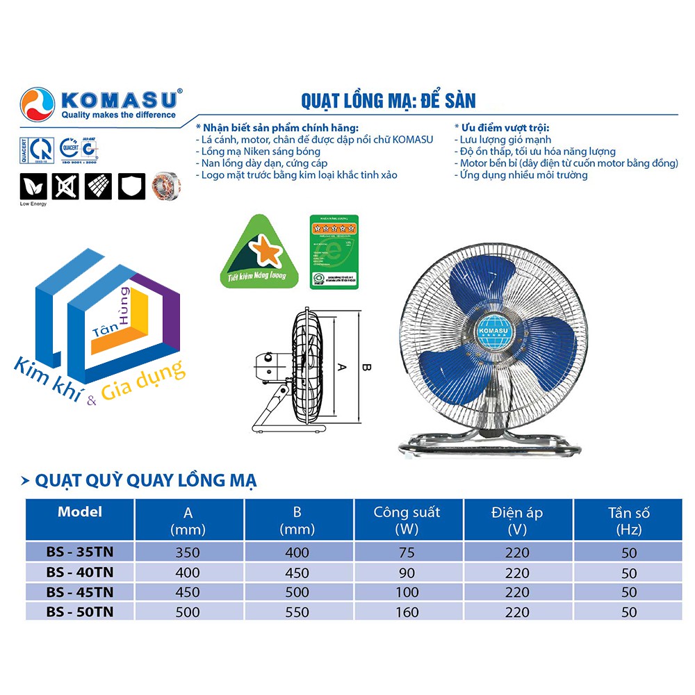 Quạt Sàn, Quạt Quỳ Công Nghiệp Komasu BS35TN BS40TN BS45TN và BS50TN (Grab hỏa tốc 1h)