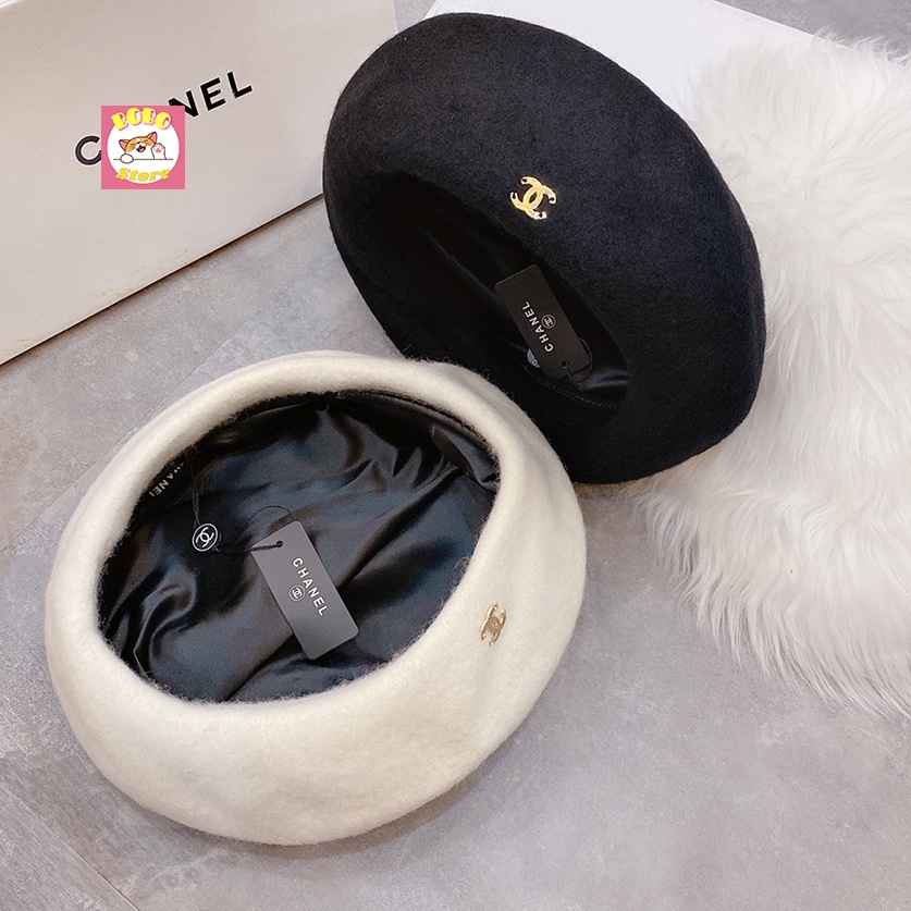 Mũ nồi dạ lông cừu ép cao cấp  viền da logo Chanel form chuẩn auth