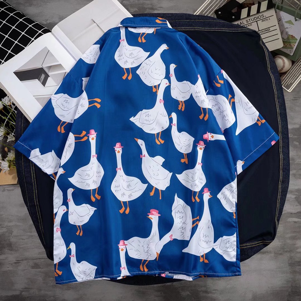 Áo Sơ Mi Tay Ngắn Dáng Rộng Thoáng Khí In Họa Tiết Hoạt Hình Phong Cách Hàn Quốc Thời Trang Mùa Hè Cho Nam