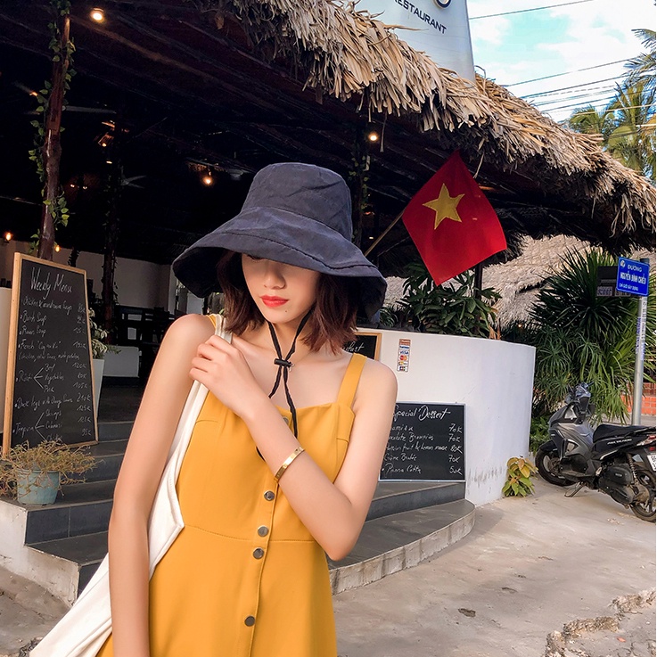 Mũ Rộng Vành Chống Nắng / Tia UV / Câu Cá / Đi Biển / Hở Rốn Có Thể Gấp Gọn Thông Dụng Phong Cách Hàn Quốc Cho Nữ