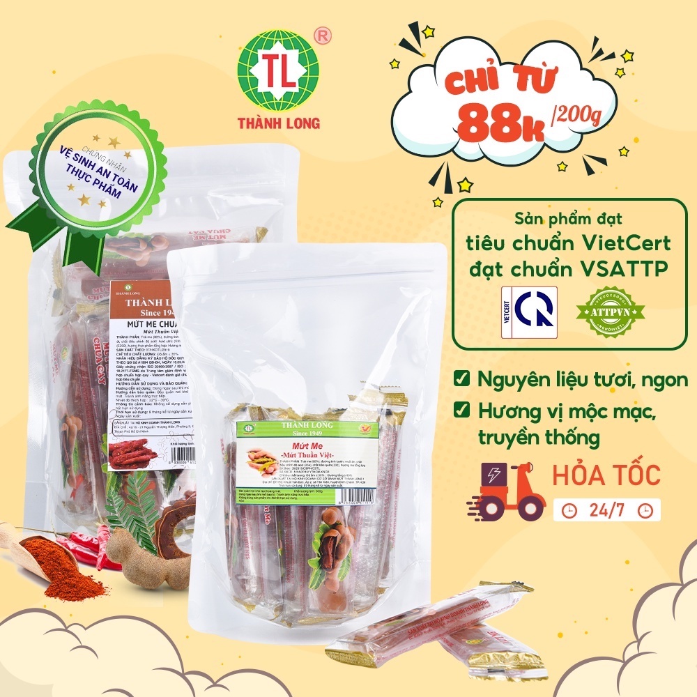 Mứt me tươi Thành Long dẻo cay, chua ngọt thơm ngon đạt VSATTP gói/bịch 200g/500g