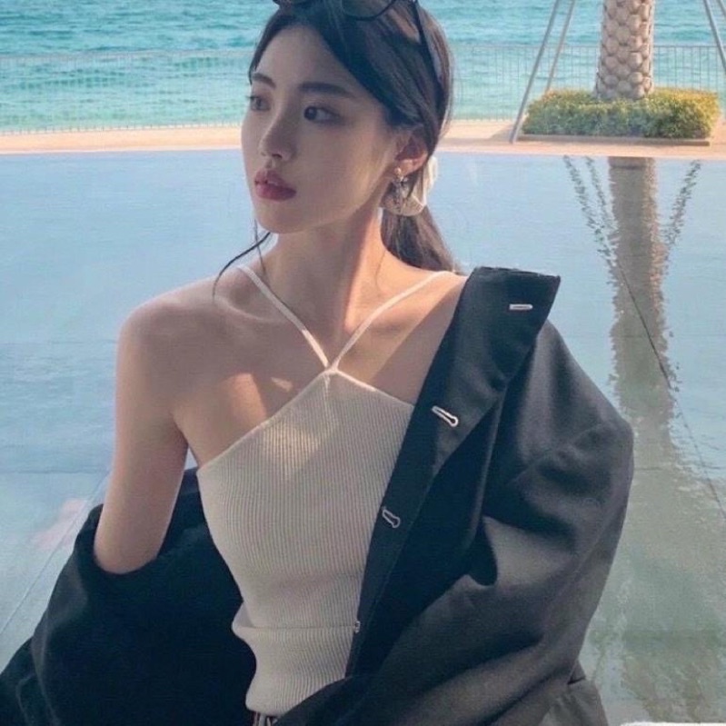 [XẢ KHO] Áo Yếm Hai Dây Dáng Croptop Chất Thun Dày Dặn Co Giãn Ko Lộ Ngực Freesize &lt;53kg( Hàng Có Sẵn, Ảnh Thật)