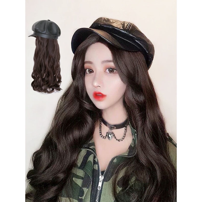 Mũ len kèm tóc giả xoăn dài thời trang mùa đông cho nữ